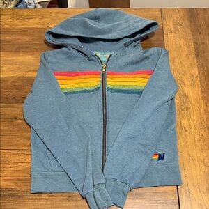 Aviator Blue Hoodie with Rainbow Stripes